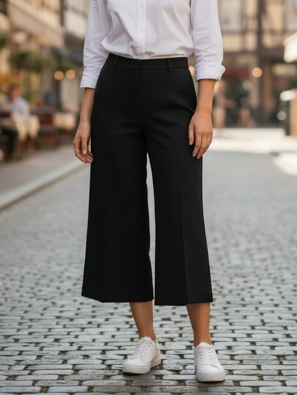 Ann Taylor Black Wide Leg Cropped Culotte Pants Cotton Stretch Women's | Size 4